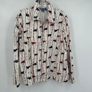Women Nautical Print Jacket Sz L Coastal Resort Sailboat Preppy Flag Lightweight